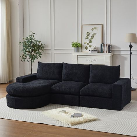 Canapé d'Angle Modulable 3 Places - 251x160x81 cm - Méridienne Réversible - Mousse Compressée - Confort Souple - Chenille Noir (1/5)