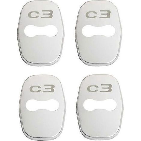 Lot de 4 caches de serrure de porte style auto avec emblème, compatibles avec Citroën C3, C3-XR, C4 et C5. Accessoires en acier inoxydable. Protection de serrure de porte pour C3 (argenté). (1/5)