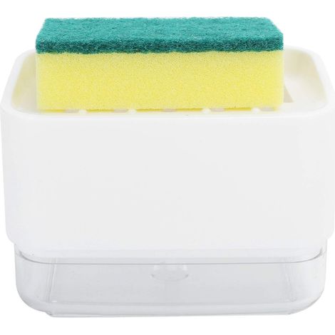 Distributeur De Savon Liquide - Avec Porte-Eponge Intégré - Réservoir Transparent - Antidérapant - ABS+PS Alimentaire - 1 Pièce (1/5)