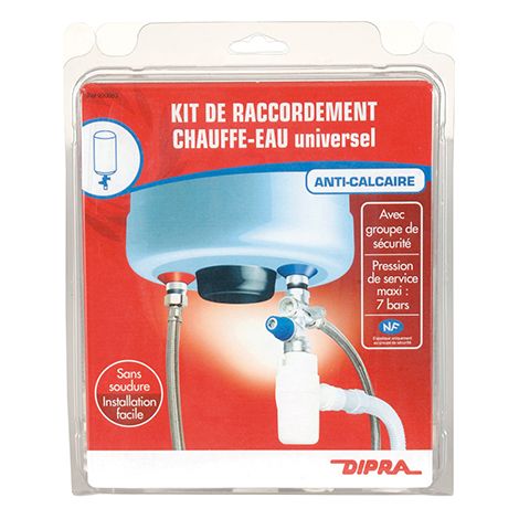 Dipra – Kit de raccordement pour chauffe-eau électrique – Filetage plomberie F 20/27 – Dispositif anticalcaire – Conforme norme NF
