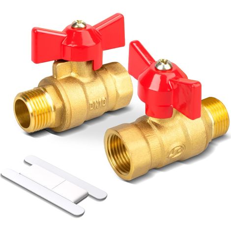 Bwintech 2 pièces BSP mâle 1/4" à BSP femelle 1/4" en laiton – Robinet à boisseau sphérique avec poignée ailetée, commutateur d'arrêt à 180 degrés pour raccords de tuyauterie (1/4)