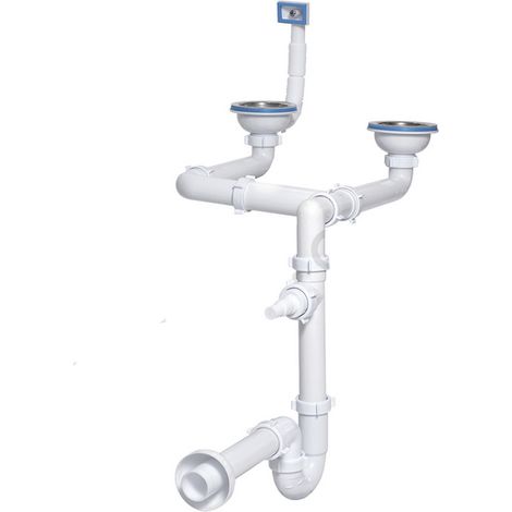 Doppelspülbecken-Siphon 115 mm, höhenverstellbar, U-förmig, mit Überlauf
