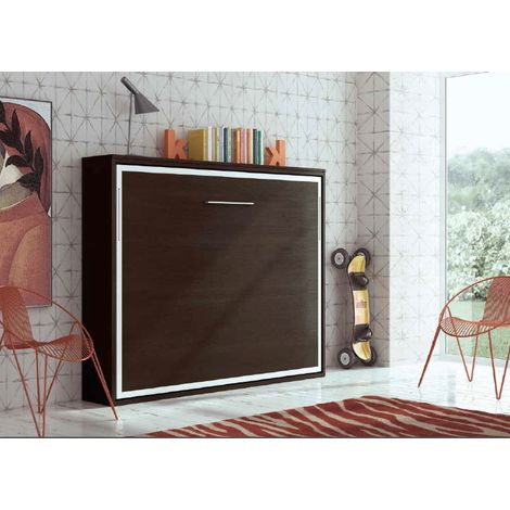 Armoire lit escamotable transversal 140x190 cm Angela - Matelas 1 matelas 140x190cm - Façade Hêtre - Structure   Blanche (1/5)