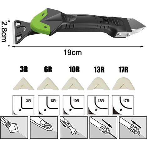 Kit d'outils de calfeutrage 5 en 1 Extracteur de mastic Découpeur de mastic Raclette pour jointoiement - 1 raclette + 4 raclettes polygonales (1/4)