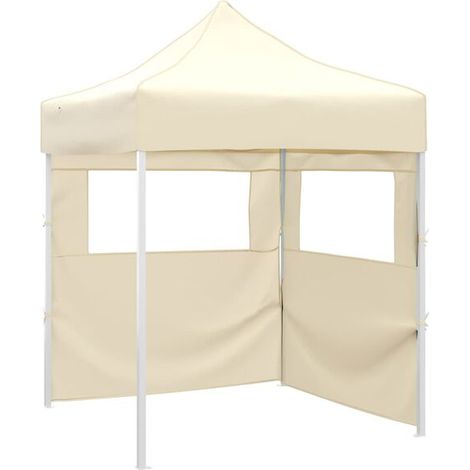 Tente de réception pliable avec 2 parois 2 x 2 m acier crème - Tente de réception jardin fête événement extérieur barnum (1/5)