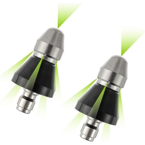 2-piece 5000 PSI stainless steel drain cleaning tool with 1 front jet and 6 rear jets. High-pressure nozzle with 3/8" quick connector. (1/5)