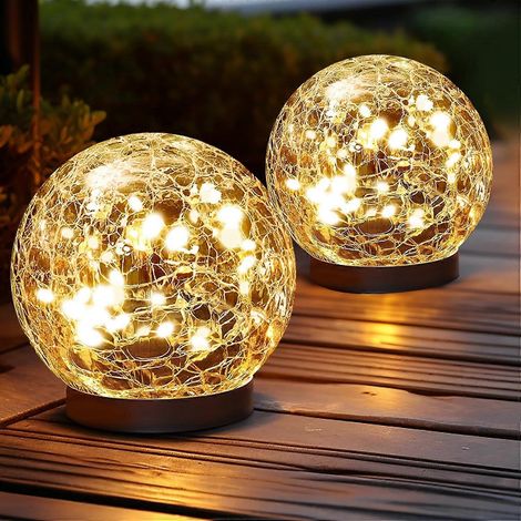 Globes solaires lumineux d'extérieur étanches - Boules solaires pour jardin - Boules solaires en verre craquelé pour l'extérieur - Décorations extérieures
