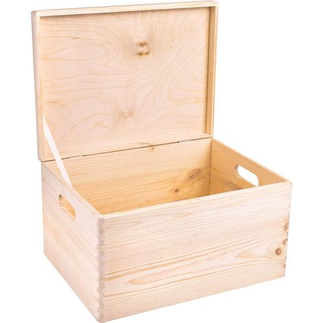Boîte de Rangement en Bois avec Poignées Naturel 40 x 30 x 24 cm (1/5)