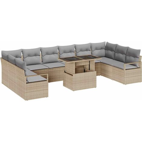Maison Exclusive - Garten-Sofa-Set 11 pcs Beige und Hellgrau Poly