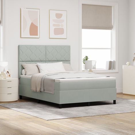Box Spring Bed with Mattress Light Grey 140 x 200 cm Velvet vidaXL (1/5)