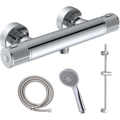 Kibath Grifo Columna Ducha con manetas grafiladas termostático ALON acabado CROMO brillo fabricado en latón (1/5)