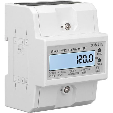 Stromzähler, einphasig, 2 Leiter, DIN-Schienenmontage, 4-polig, intelligenter Mikro-Stromzähler mit LCD-Anzeige, 230 V AC, 50 Hz (1/5)