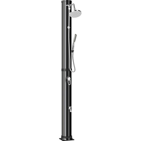 Douche Solaire de Jardin 40L avec Douchette à Main et Robinet Lave-Pieds Mitigeur Eau Chaude 218cm de Haut Anti-UV Noir