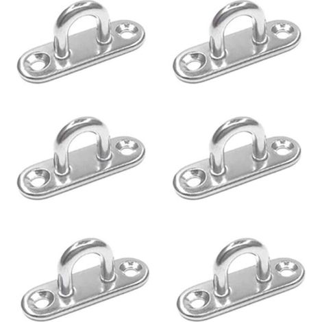 6 Pieces M5 Stainless Steel Eye Plate, Oblong U-Shaped Metal Hook, Wall Mount U-Shaped Metal Hook with 2 Holes, Marine Eye Plate for Deck, Wall, Boat (1/5)