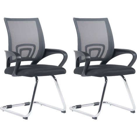 Set di 2 sedie per visitatori con schienali ergonomici curvi in tessuto grigio e struttura in metallo cromato 100006240