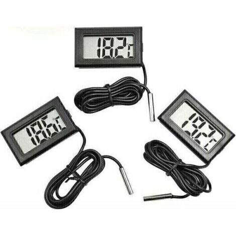 Thermomètre numérique compact avec écran LCD et sonde pour réfrigérateurs, congélateurs et aquariums – Lot de 3 unités noires