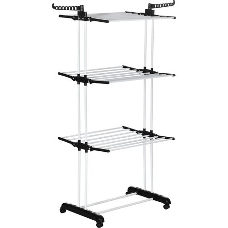 Tendedero de torre con ruedas 4 niveles extensible negro 73 x 45,5 x 177 cm (1/5)
