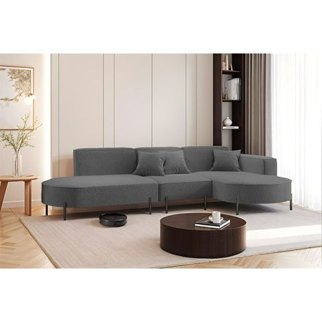 Ecksofa Designersofa VALENCIA in Stoff Quelle Dunkelgrau Ottomane Rechts (1/2)