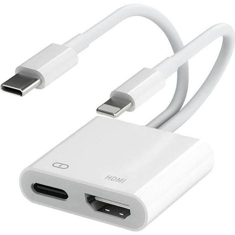 Cable adaptador de audio/vídeo digital 1080P con doble conector Lightning y USB-C a HDMI para iPhone y iPad. (1/3)