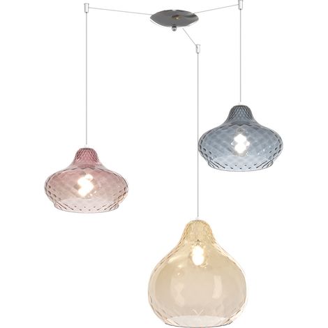 Lampadario Contemporaneo Dress Metallo Cromo Vetro Multicolor 3 Luci E27