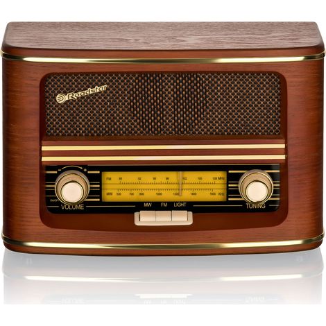 Roadstar HRA-1500N Radio Portátil Vintage Retro FM/ MW Analógica, Conectado a la Red o a Pilas, Carcasa de Madera Madera (1/6)