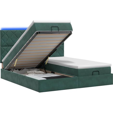 Letto Ottomano con Materasso e LED Verde Scuro 160 x 200 cm vidaXL (1/5)