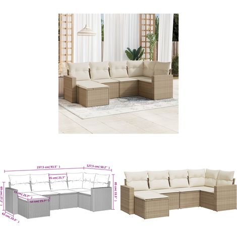 6-tlg. Garten-Sofagarnitur mit Kissen Beige Poly Rattan - Gartensorte - Gartenmöbelset - Esszimmergarnitur - Lounge Möbel - Outdoor Sofa - Home & Living (1/3)