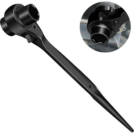 19/22mm Scaffolding Ratchet, Reversible Ratchet Right, Left, Multi-Function CR-V Podger Wrench with Matt Chrome Surface (1/5)