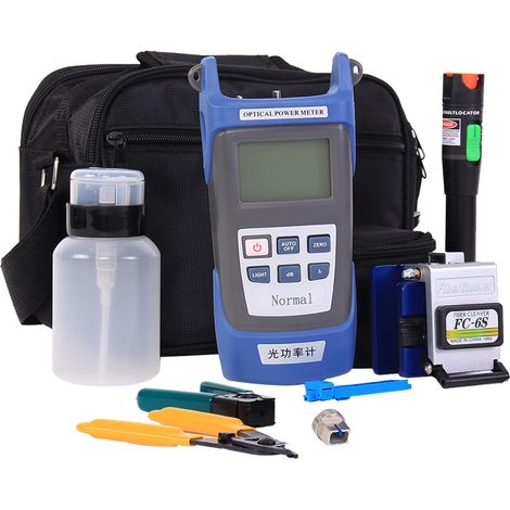 Kit d'outils de terminaison de fibre optique - Kit d'outils FTTH 9 en 1 avec FC-6S Cleaver Détecteur de puissance optique - Localisateur visuel de défauts 30 km Pince optique Coupe-câble Dénudeur (1/5)