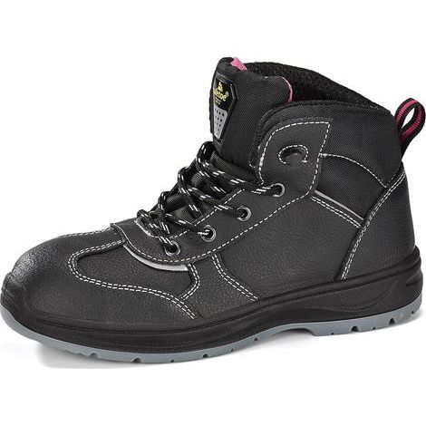 S3 M-8025FM Chaussures de travail légères pour femme en cuir imperméable et respirant, semelles confortables, points composites S3 et plaque anti-pénétration, Cheville centrale noire avec (1/5)