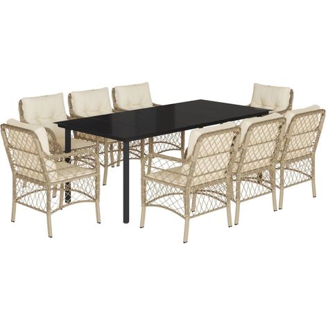 Maison Exclusive - 9-tlg. Garten-Essgruppe mit Kissen Beige Poly (1/5)