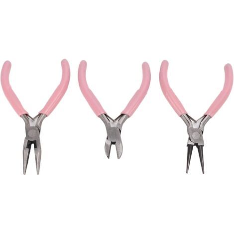 Pinces à Bijoux Poignée de Bricolage Accessoires en Acier au Carbone Outils Ensemble Rond Diagonal 3 Pièces Rose - (1/5)