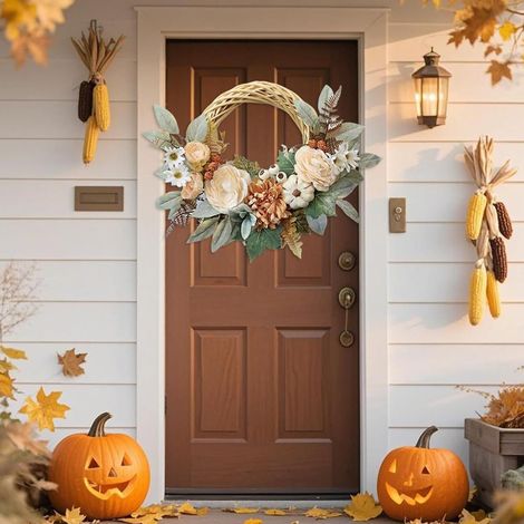 Couronne d'automne pour Porte - Couronnes pour Porte D'Entrée Extérieure en (1/4)