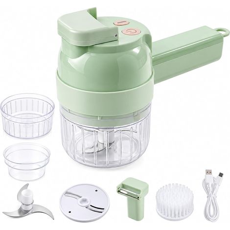 Hachoir électrique sans fil 5 en 1 rechargeable Type-C, lames en acier inoxydable, pour légumes et viandes, vert (1/5)