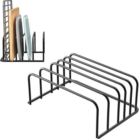 2 PCS Support de planche à découper, Acier noir, Rangement couvercle casserole, Grille refroidissement, Cuisine bureau (1/5)