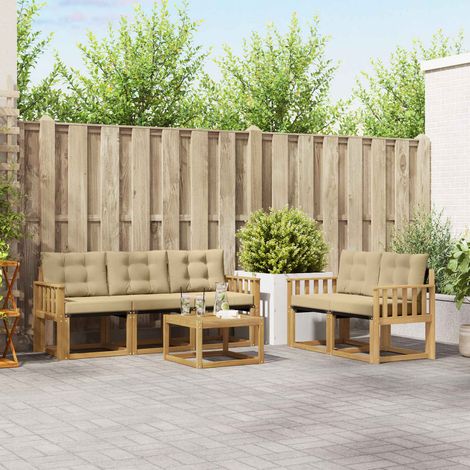 vidaXL Outdoor-Sofagarnitur mit Kissen 6 pcs Weiß und Beige (1/5)
