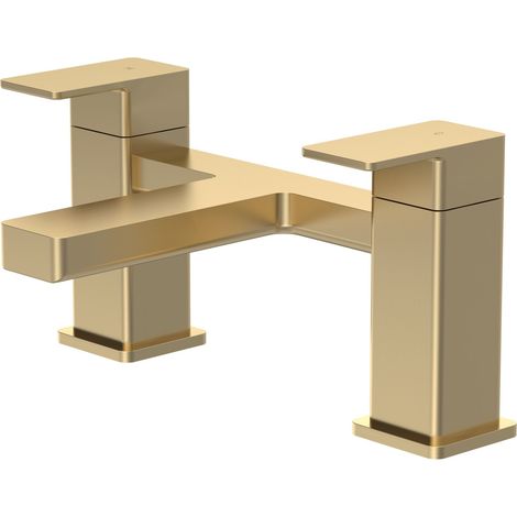 Balterley Milldale Square Deck Mounted Bath Filler Tap with Dual Levers, Waterfall Spout - Brushed Brass Finish (1/5)
