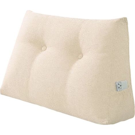 Coussin de Lecture,80cm Coussin Canapé Triangulaire avec Housse Amovible, coussins de Lit Lin,Support de Dossier et de Dos,Beige (1/5)