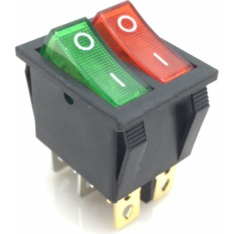 Interruptor doble 15A 250V rojo/verde