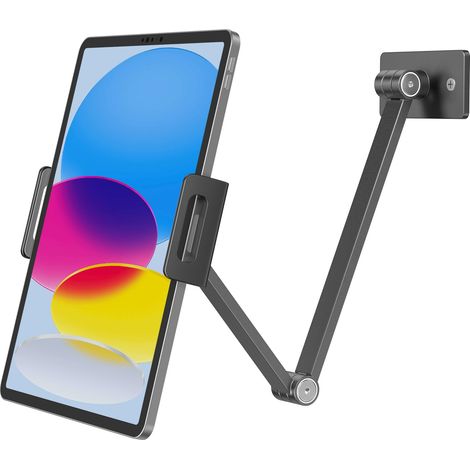 Support Mural pour Tablette, Rotatif à 360°, Flexible, Angle réglable, Pliable en Alliage d'aluminium, Compatible avec téléphone ou Tablette de 10,7 à 12,9" dans la Cuisine/Bureau (Gris (1/5)