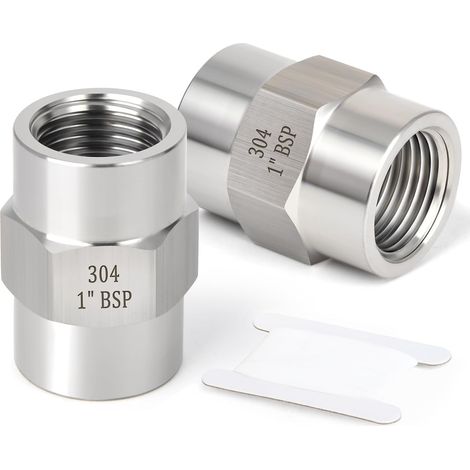 2 pièces Forgeage d'un raccord de tuyauterie en acier inoxydable 304, couplage, tuyau femelle BSP 1/2" x 1/2", pour l'eau, l'huile, l'air et le gaz - 1" (1/5)