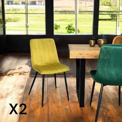 Chaise à rayures velours moutarde (lot de 2) MALANG (1/5)