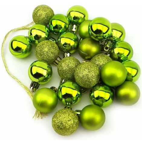 Set of 24 Small Decorative Christmas Baubles, Matte, Shiny, and Glittery, 3 cm, Green (Green) (1/4)