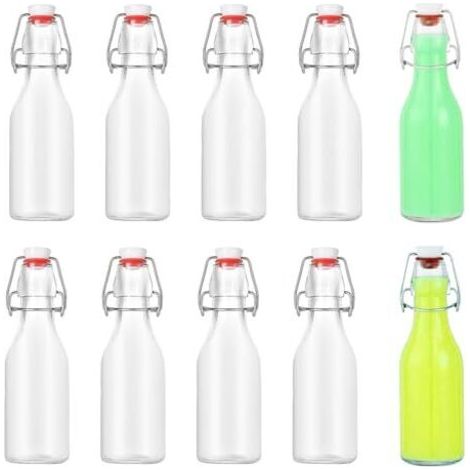 Bouteilles en verre de 250 ml, lot de 10, avec bouchon mécanique, idéales pour le remplissage de jus de fruits et de limonade. (1/5)