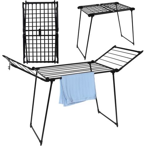 Tendedero de pie para ropa, plegable, para balcón, resistente, negro.