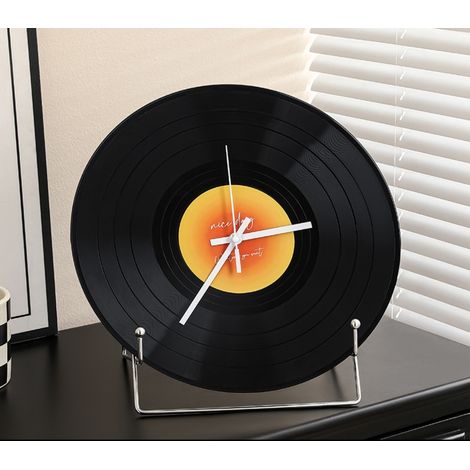 Horloge murale en forme de disque vinyle 12 pouces design nostalgique avec support bureau décorative Métal (1/5)