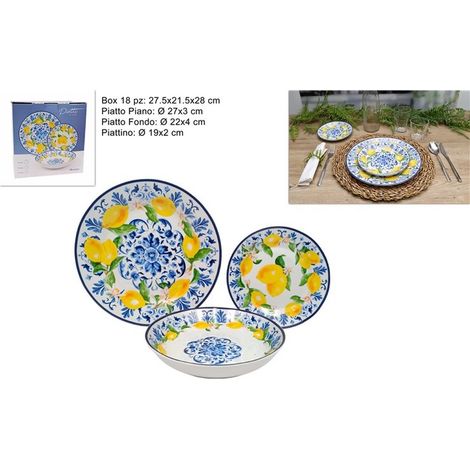 Servizio di Piatti da Tavola in Ceramica Limoni 18 Pezzi