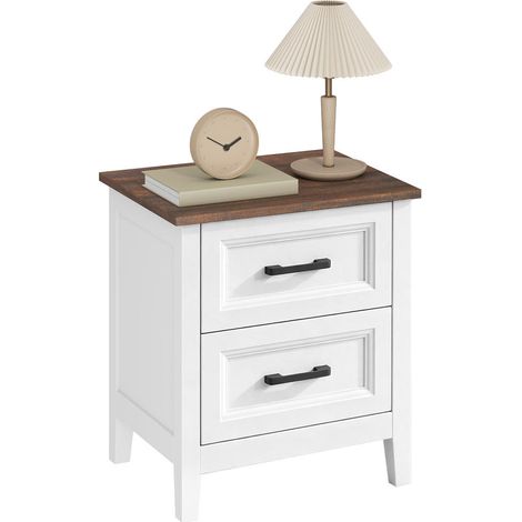 Rangement Pratique Table de Chevet Blanche 2 Tiroirs Spacieux Table de Nuit Plateau Effet Bois pour Chambre et Salon (1/5)