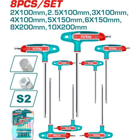 SET 8pz CHIAVI ESAGONALI CHIAVE IMPUGNATURA A T 2-10mm TESTA TONDA A SFERA TOTAL (1/2)