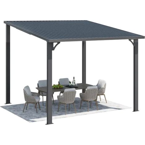 YODOLLA Pergola 3m x 3m, Lean to Pergolas Outdoor Metal Harodtop & Wall-Mounted Heavy Duty Gazebo with Galvanized Steel Roof